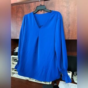 Vibrant Blue V-Neck Women's Blouse